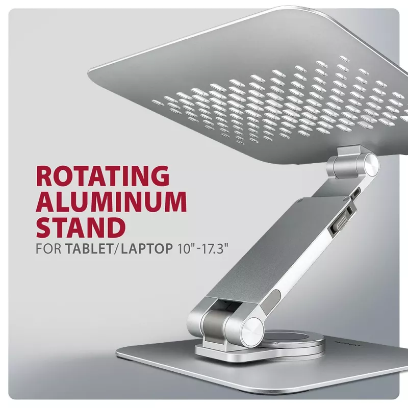 Axagon STND-LR Aluminiowa podstawka z obrotem 360° do laptopów 10″–17.3″. Regulowana wysokość i kąt.