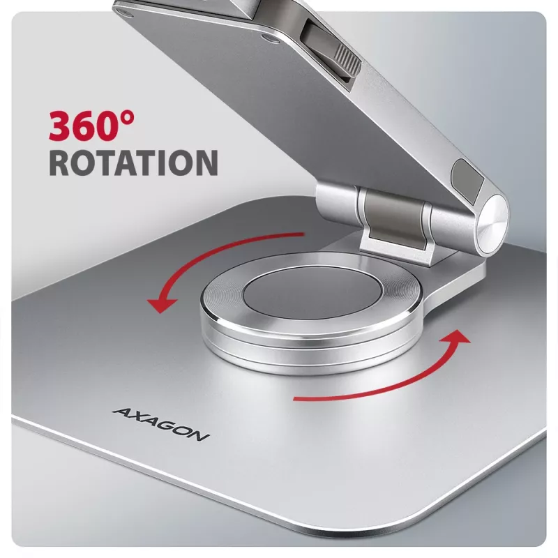 Axagon STND-LR Aluminiowa podstawka z obrotem 360° do laptopów 10″–17.3″. Regulowana wysokość i kąt.
