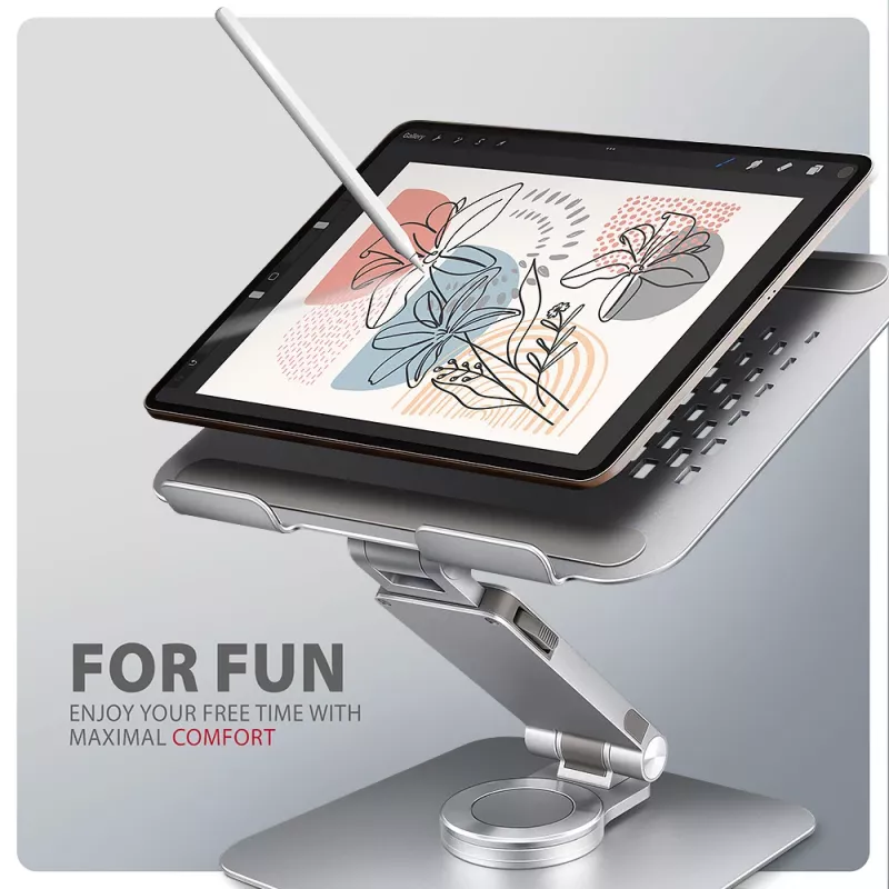 Axagon STND-LR Aluminiowa podstawka z obrotem 360° do laptopów 10″–17.3″. Regulowana wysokość i kąt.