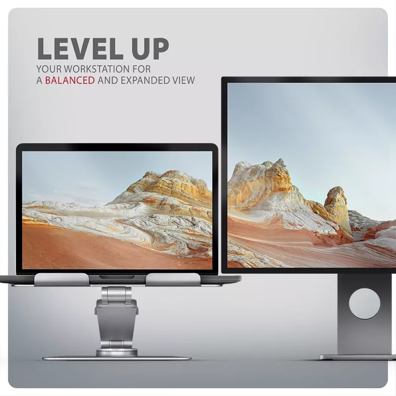 Axagon STND-LR Aluminiowa podstawka z obrotem 360° do laptopów 10″–17.3″. Regulowana wysokość i kąt.