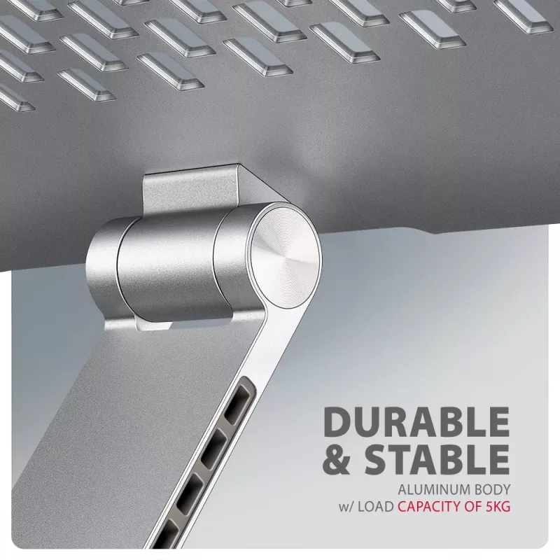 Axagon STND-LR Aluminiowa podstawka z obrotem 360° do laptopów 10″–17.3″. Regulowana wysokość i kąt.