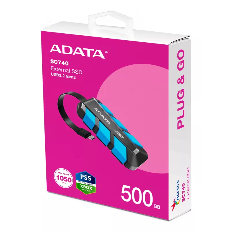 ADATA SC740 500 GB USB Type-C 3.2 Gen 2 (3.1 Gen 2) Czarny, niebieski