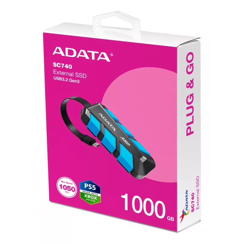 ADATA SC740 1 TB USB Type-C 3.2 Gen 2 (3.1 Gen 2) Czarny, niebieski