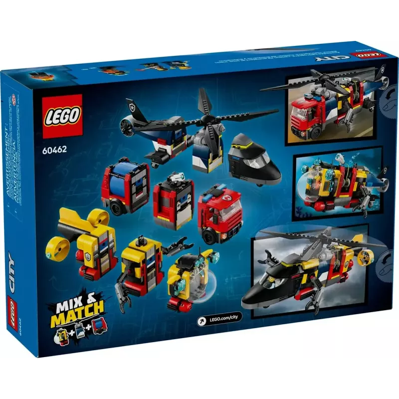 Zestaw konstrukcyjny LEGO City Zestaw kombinowany 60462 — Helikopter i wóz strażacki, 874 elementy, 3 minifigurki, wiek 7+