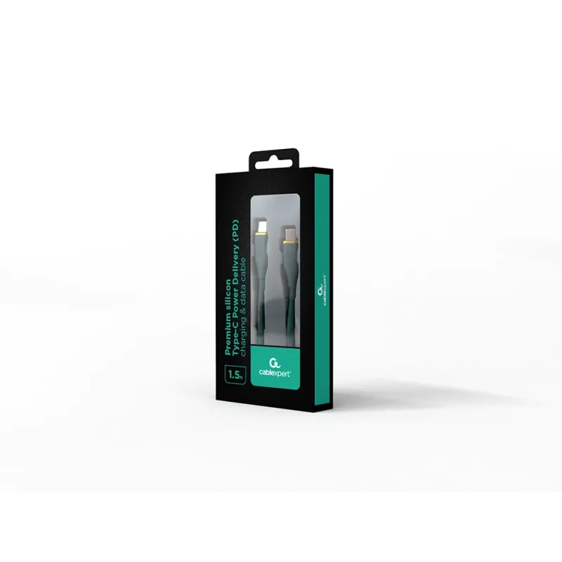 Kabel silikonowy GEMBIRD USB Type-C Power Delivery (PD) 60 W do ładowania i transmisji danych, 1,5 m Midnight zielony