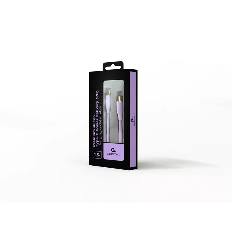 Kabel silikonowy GEMBIRD USB Type-C Power Delivery (PD) 60 W do ładowania i danych, 1,5 m, fioletowy