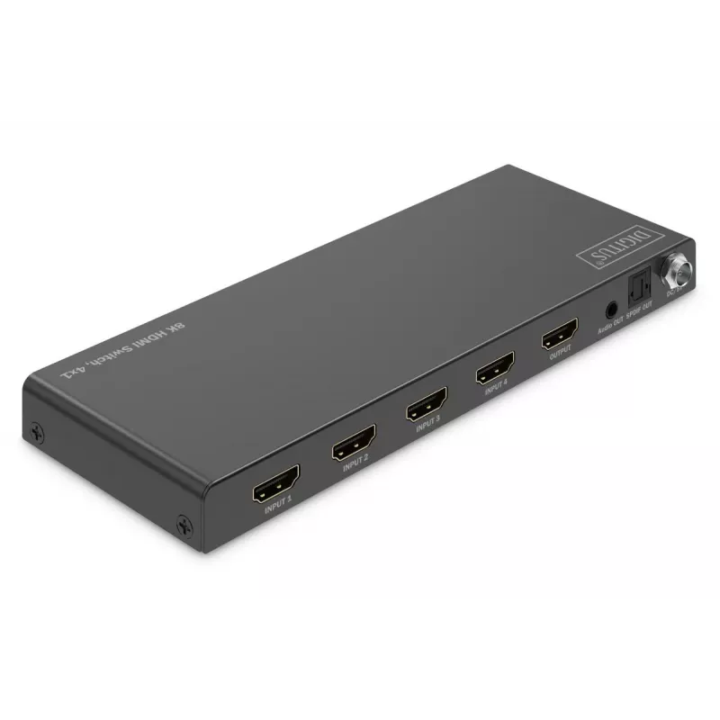 DIGITUS Przełącznik HDMI 4x1 - 8K/60 Hz (4:4:4), Toslink, Stereo, Sterowanie EDID