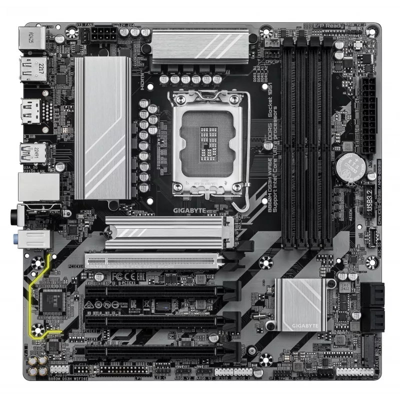 Płyta główna GIGABYTE B860M DS3H WIFI6E - procesory Intel Core Ultra Series, 5+1+2+1 faz VRM, do 9066MHz DDR5, 1xPCIe 5.0 + 1xPCIe 4.0 M.2, 2.5GbE LAN, WIFI 6E, USB 3.2 Gen 2