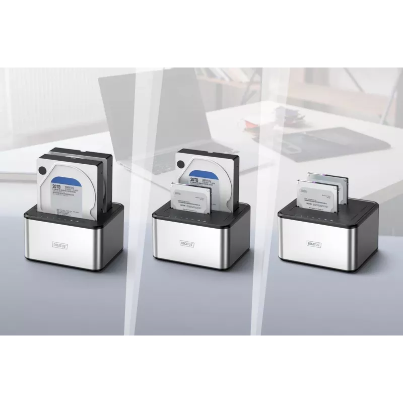 DIGITUS Stacja dokująca SATA USB 3.0 – 2-portowa dla dysków 2,5 cala / 3,5 cala SSD/HDD z funkcją klonowania