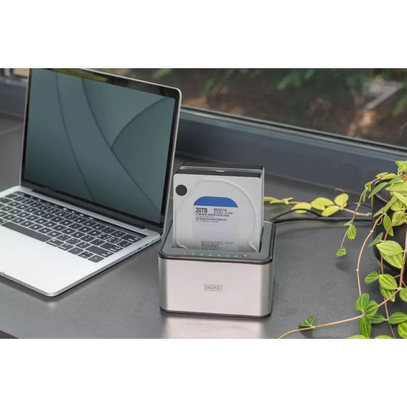 DIGITUS Stacja dokująca SATA USB 3.0 – 2-portowa dla dysków 2,5 cala / 3,5 cala SSD/HDD z funkcją klonowania