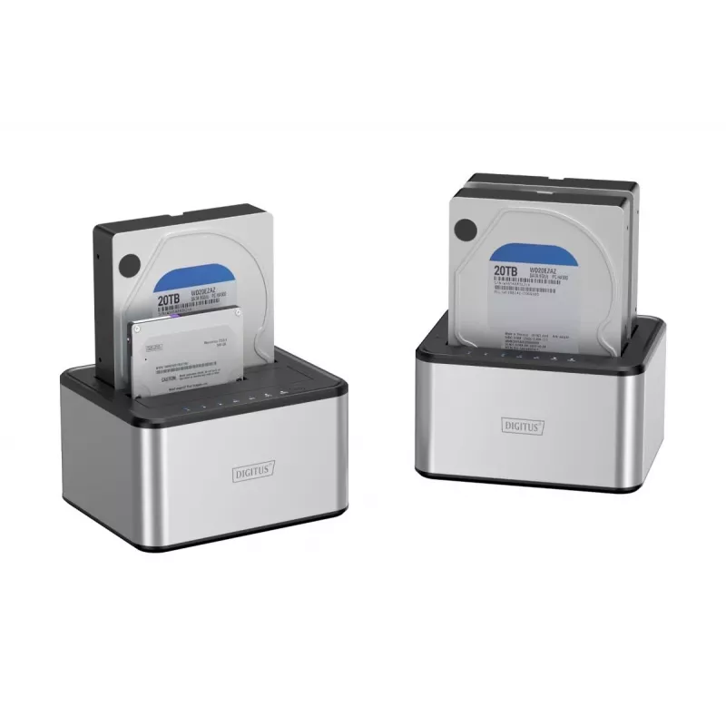 DIGITUS Stacja dokująca SATA USB 3.0 – 2-portowa dla dysków 2,5 cala / 3,5 cala SSD/HDD z funkcją klonowania