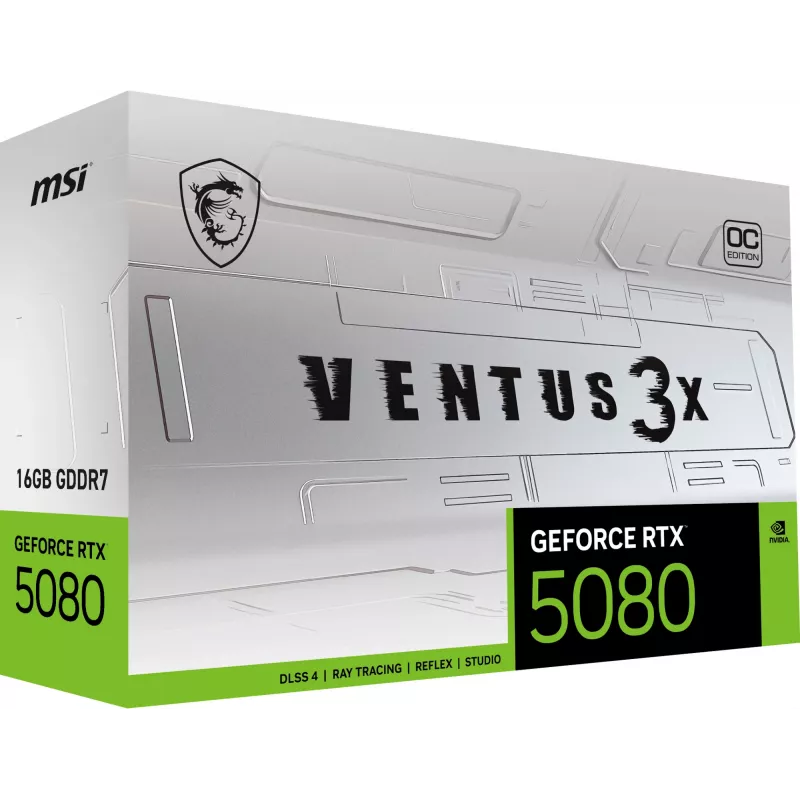 Karta graficzna MSI GeForce RTX 5080 16 GB GDDR7, PCIe 5.0, 256-bit, 303 mm, 360 W, 3xDP 1xHDMI, biała