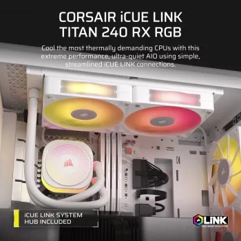 Chłodzenie procesora CORSAIR - Icue Link Titan 240 Rx RGB Aio chłodzenie cieczą - białe