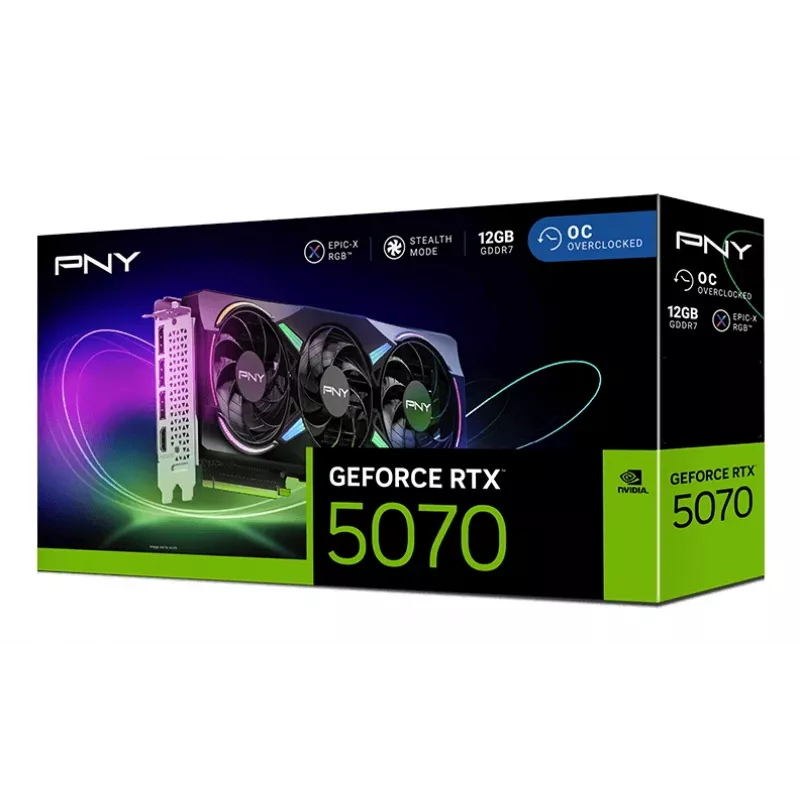 PNY GeForce RTX 5070 12 GB ARGB Overclocked Triple Fan - 12 GB GDDR7 - DisplayPort 2.1b / HDMI 2.1b