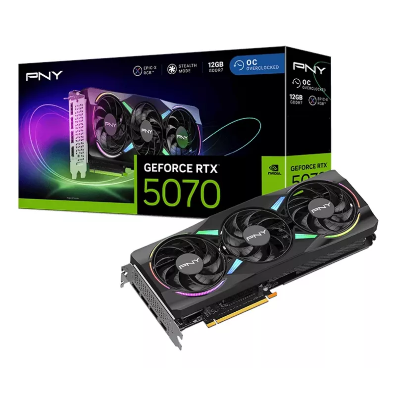 PNY GeForce RTX 5070 12 GB ARGB Overclocked Triple Fan - 12 GB GDDR7 - DisplayPort 2.1b / HDMI 2.1b