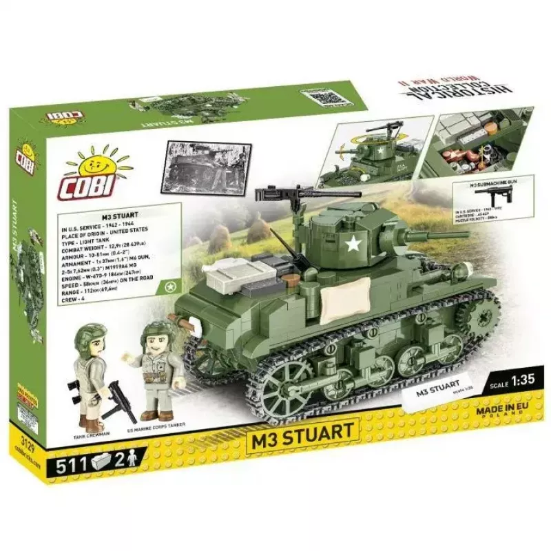 Zestaw klocków konstrukcyjnych Cobi Blocks M3 Stuart, 511 elementów, kompatybilny z innymi markami
