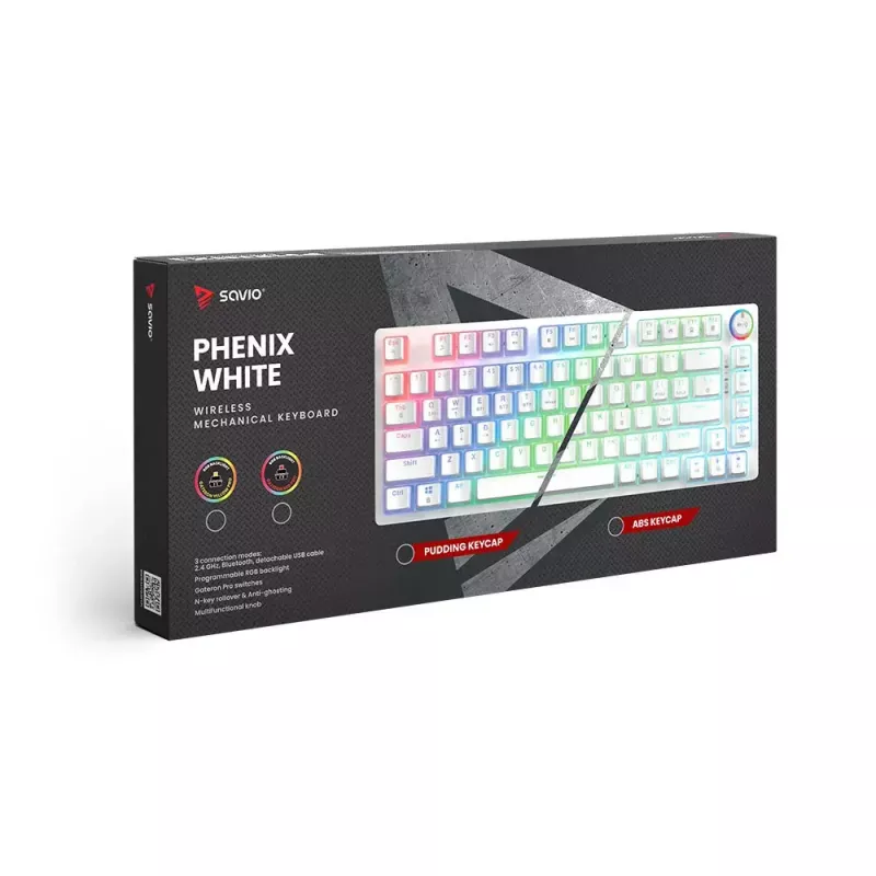 Klawiatura gamingowa Savio Phenix biały GAT żółty USB Bluetooth QWERTY