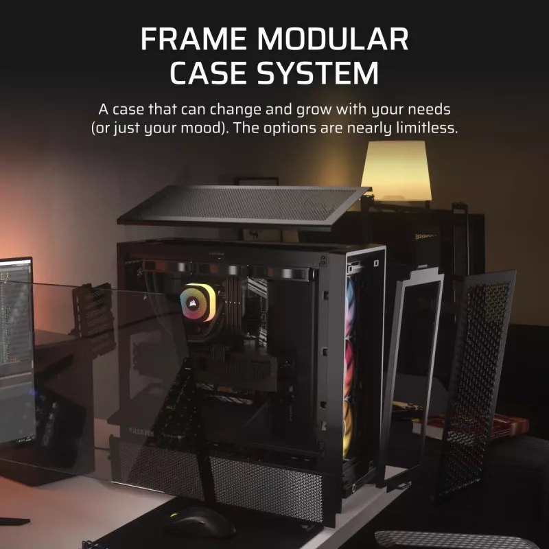 Obudowa PC CORSAIR FRAME 4000D RS ARGB Midi Tower Czarna — ATX/Micro-ATX/Mini-ITX, szkło hartowane, wentylatory ARGB, GPU do 370 mm