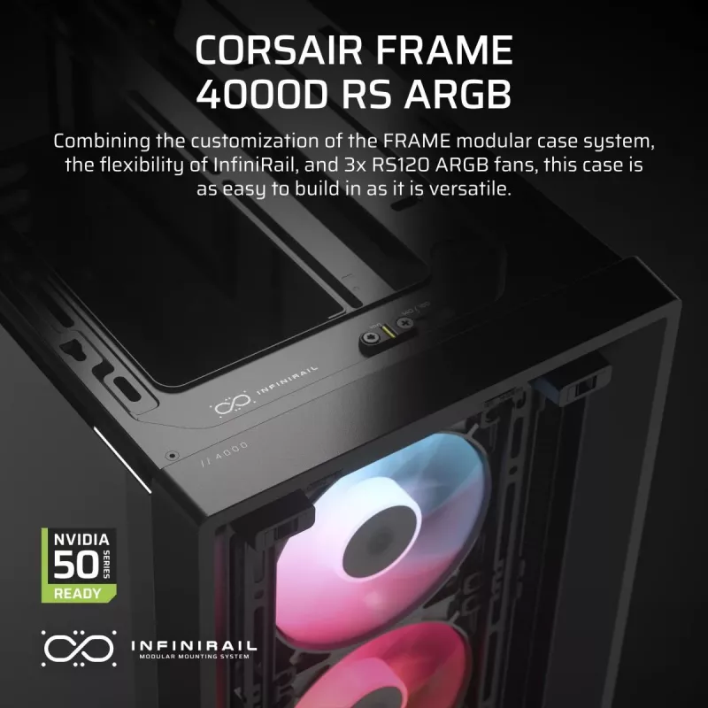 Obudowa PC CORSAIR FRAME 4000D RS ARGB Midi Tower Czarna — ATX/Micro-ATX/Mini-ITX, szkło hartowane, wentylatory ARGB, GPU do 370 mm