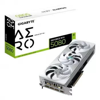 Karta graficzna GIGABYTE GeForce RTX 5080 AERO OC SFF 16G — 16 GB GDDR7, 256-bit, PCI-E 5.0, zegar rdzenia 2730 MHz, 3 x DisplayPort, 1 x HDMI, GV-N5080AERO OC-16GD
