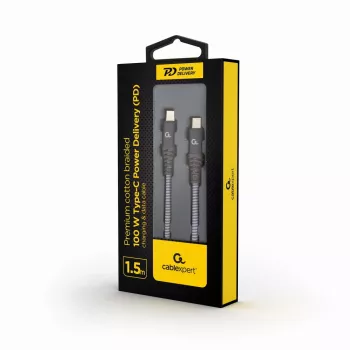 Kabel do ładowania i transmisji danych GEMBIRD Premium 100 W Type-C Power Delivery (PD), 1,5 m – szary