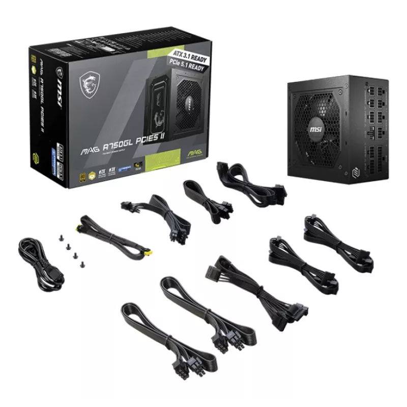 MSI MAG A750GL PCIE5 II zasilacz 750 W 20+4 pin ATX ATX Czarny