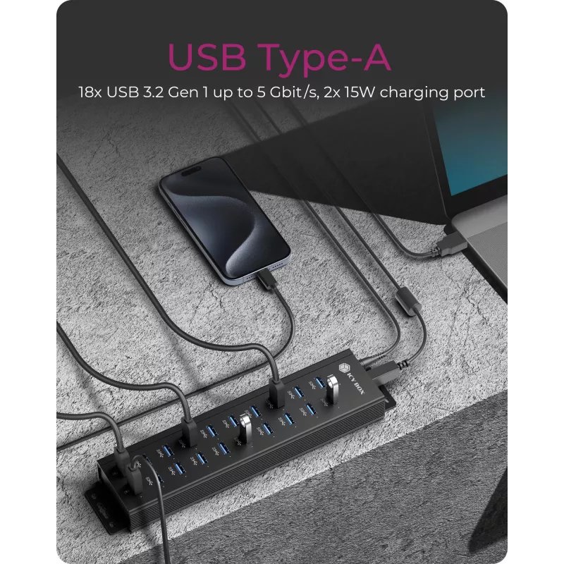 ICY BOX IB-HUB1720-U3 Czarny