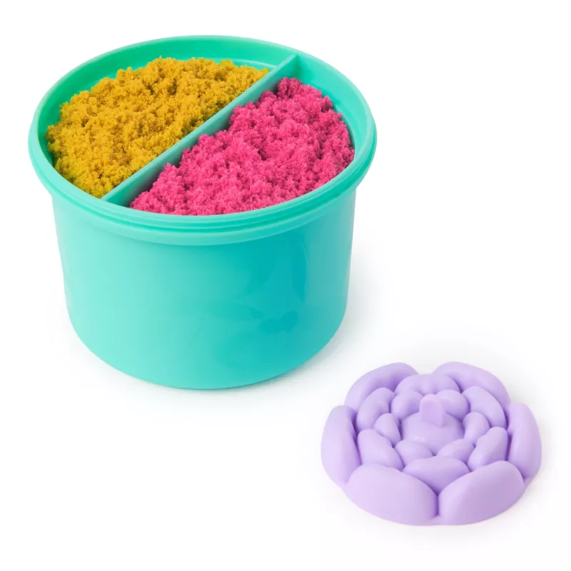 Kinetic Sand, SquishBlossom Kwitnący Kwiat, Zestaw na Wielkanocny Koszyczek, Zawiera 226 g Żółtego i Różowego Formowalnego Piasku Kinetic Sand, Doniczka i Formy, Zabawki Sensoryczne dla Dzieci