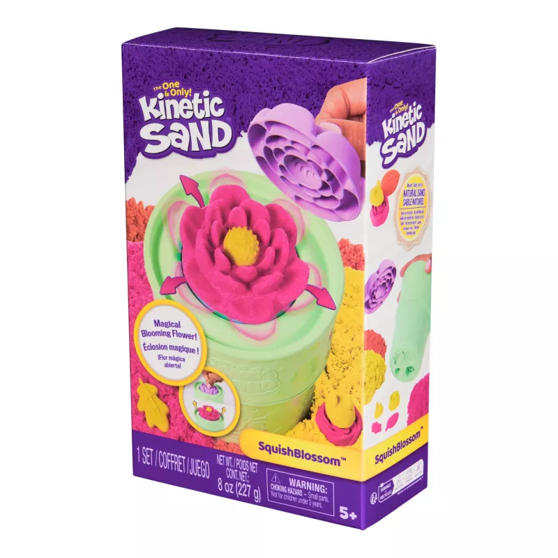 Kinetic Sand, SquishBlossom Kwitnący Kwiat, Zestaw na Wielkanocny Koszyczek, Zawiera 226 g Żółtego i Różowego Formowalnego Piasku Kinetic Sand, Doniczka i Formy, Zabawki Sensoryczne dla Dzieci