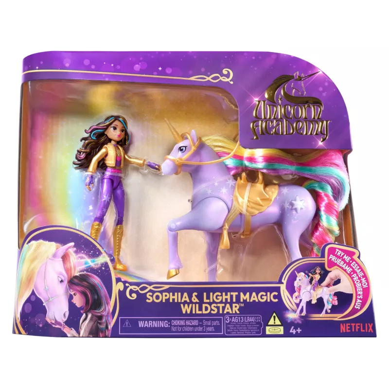 Lalka modowa Usorteret Unicorn Academy Sophia & Light Magic Wildstar z efektami świetlnymi tęczy, baterie LR44, 241 mm