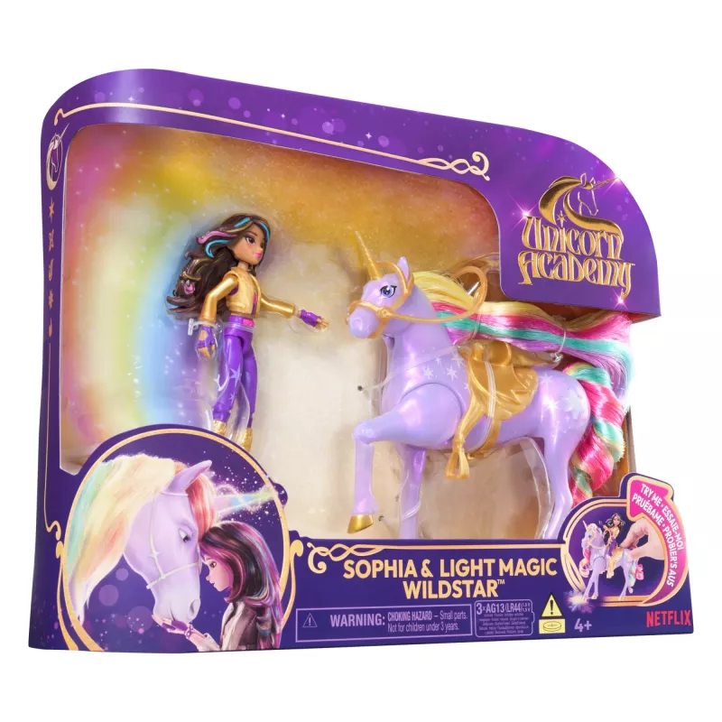 Lalka modowa Usorteret Unicorn Academy Sophia & Light Magic Wildstar z efektami świetlnymi tęczy, baterie LR44, 241 mm