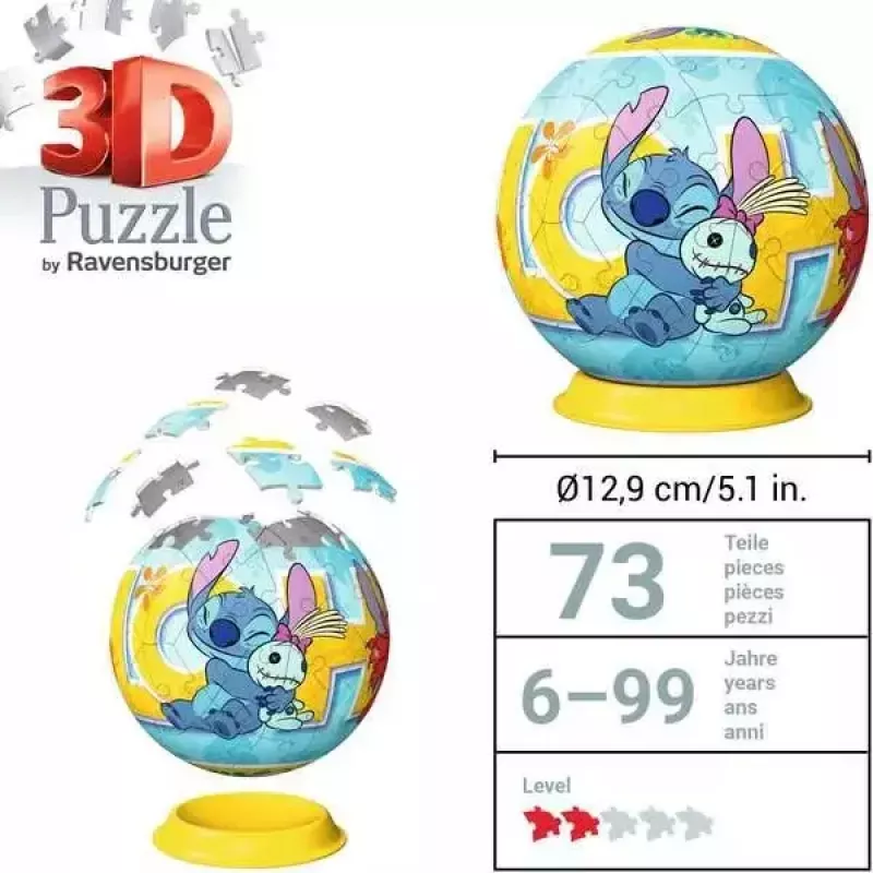 Ravensburger Puzzle 3D kula Disney Stitch, 72 elementy