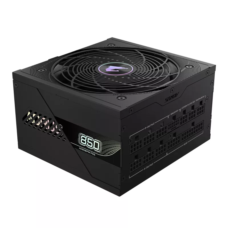 Zasilacz GIGABYTE AORUS ELITE P850W - PCIe 5.0, 80 PLUS Platinum, w pełni modułowa konstrukcja, wentylator 120 mm, zgodny z ATX 3.0, wtyczka EU