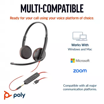 HP Poly Czarnywire 3225 Stereofoniczny zestaw słuchawkowy USB-C + wtyczka 3,5 mm + adapter USB-C/A (bulk)
