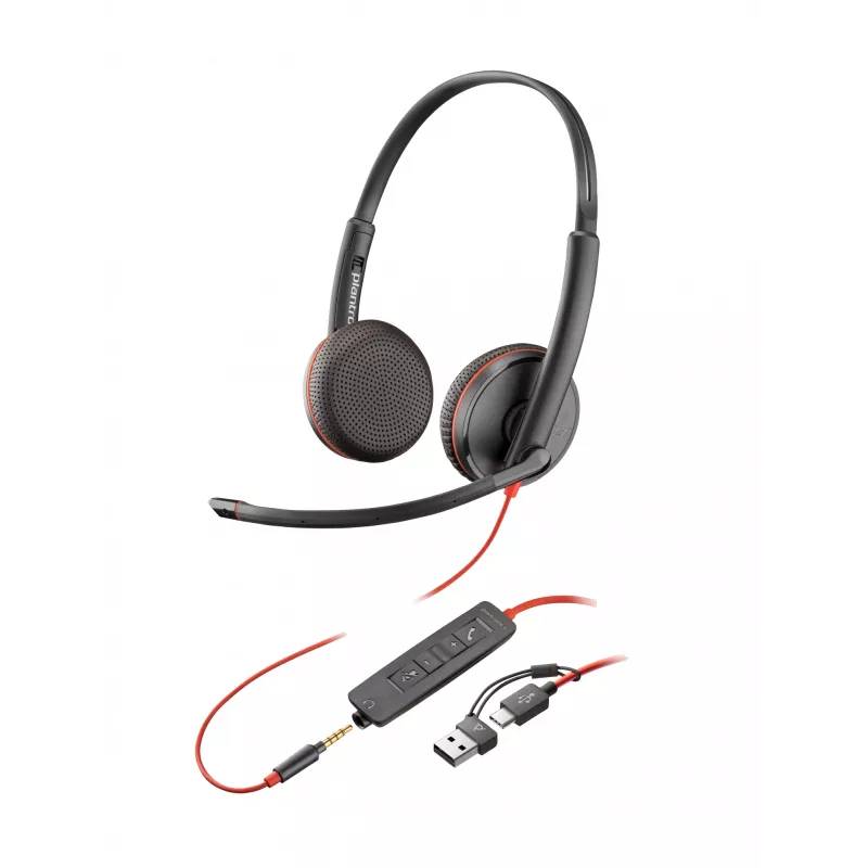 HP Poly Czarnywire 3225 Stereofoniczny zestaw słuchawkowy USB-C + wtyczka 3,5 mm + adapter USB-C/A (bulk)