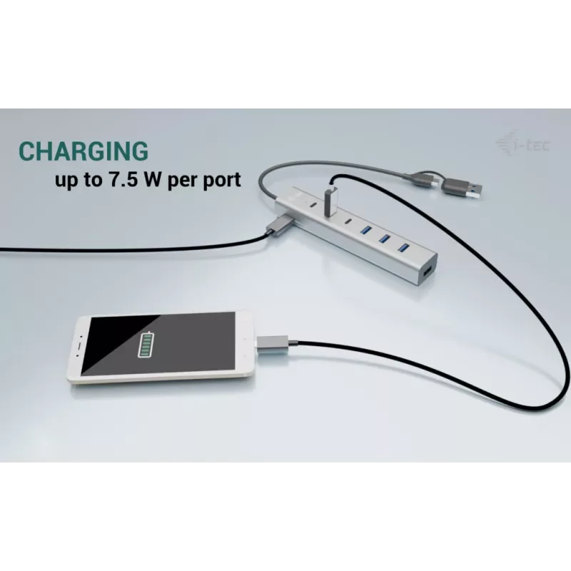 i-tec USB-C/USB-A Ładowalny Hub Metalowy 7 portów (3x USB-C, 4x USB-A)