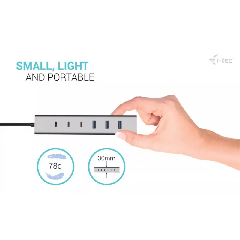 i-tec USB-C/USB-A Ładowalny Hub Metalowy 7 portów (3x USB-C, 4x USB-A)