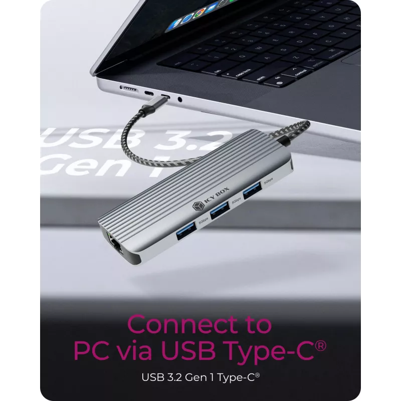 ICY BOX IB-DK4034a-CPD Przewodowa USB 3.2 Gen 1 (3.1 Gen 1) Type-C Aluminium, Srebrny