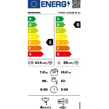 Whirlpool FFWDD1076258B pralko-suszarka Wolnostojący Ładowanie od przodu Biały