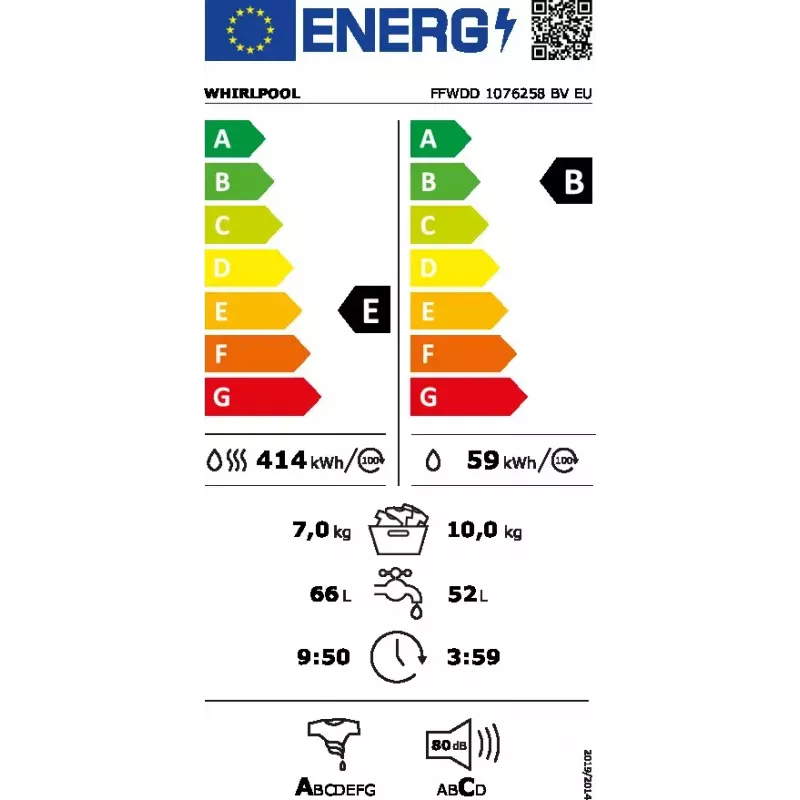 Whirlpool FFWDD1076258B pralko-suszarka Wolnostojący Ładowanie od przodu Biały