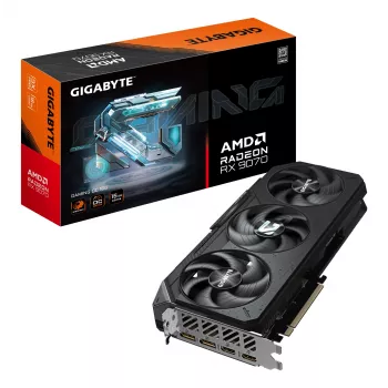 Karta graficzna GIGABYTE Radeon RX 9070 — 16 GB GDDR6, PCIe 5.0, 256-bit, taktowanie boost 2700 MHz, 2×HDMI 2.1b, 2×DP 2.1a, 3 wentylatory