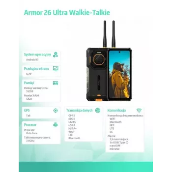 Smartfon UleFone Armor 26 Ultra 6.1 cala 12 GB RAM 512 GB pamięci Czarny