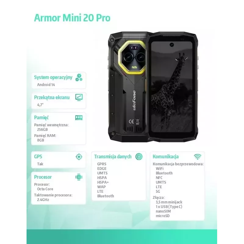 Smartfon UleFone Armor Mini 20 Pro 4G 6,1 cala 8/256 GB Czarny, Klasa energetyczna B