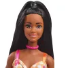 Lalka Barbie Fashionistas #233 w kraciastej sukience midi z kwiatami, czarne włosy