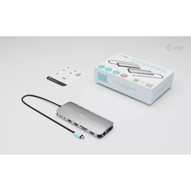 Metalowa stacja dokująca i-tec Metal USB-C Nano 3x Display Dock, 2x HDMI 1x USB-C wideo + Power Delivery 140 W