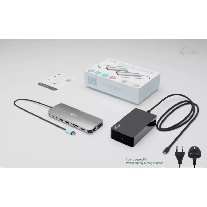 i-tec Metal USB-C Nano 3x Display Dock, 2x HDMI 1x USB-C video z Power Delivery 140W + ładowarka uniwersalna 140 W
