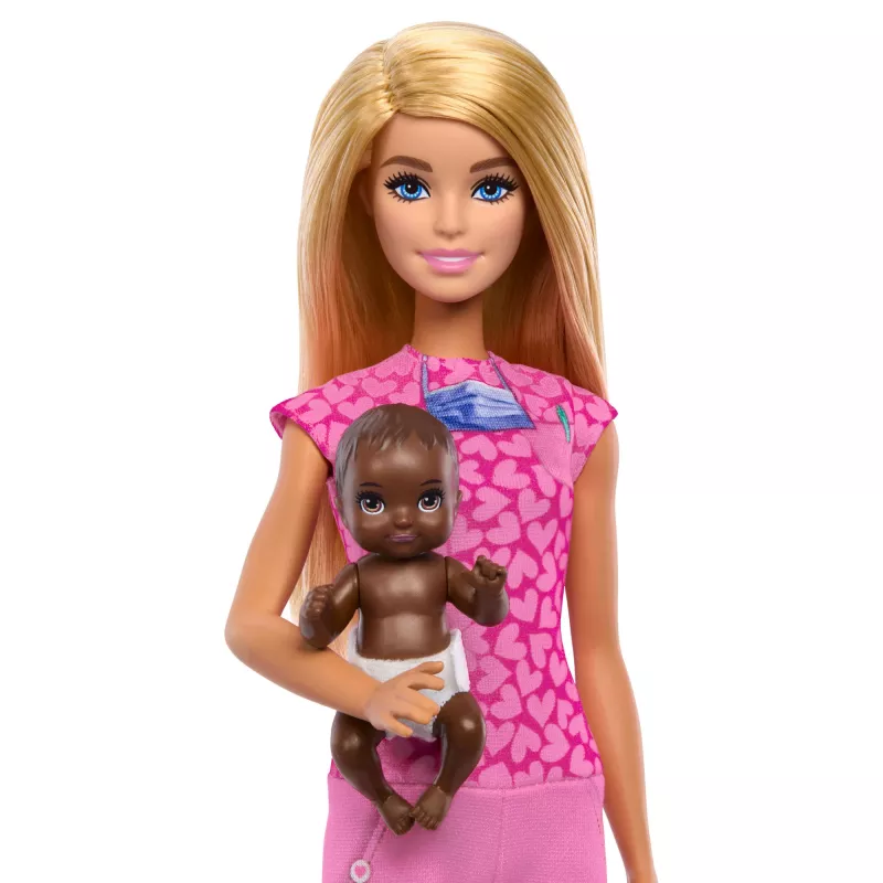 Barbie Baby Doctor Lalka z Blond Włosami, Modowa Lalka, 1 Niemowlę, Meble i Akcesoria