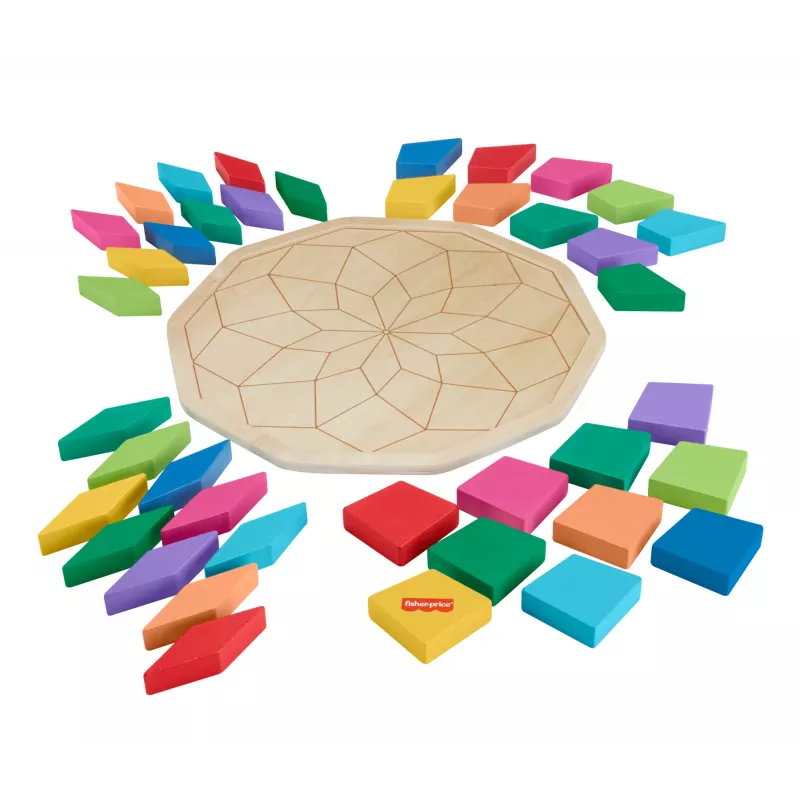 Fisher-Price Drewniana Geometryczna Układanka Mandala dla Maluchów i Dzieci, 40 Drewnianych Elementów