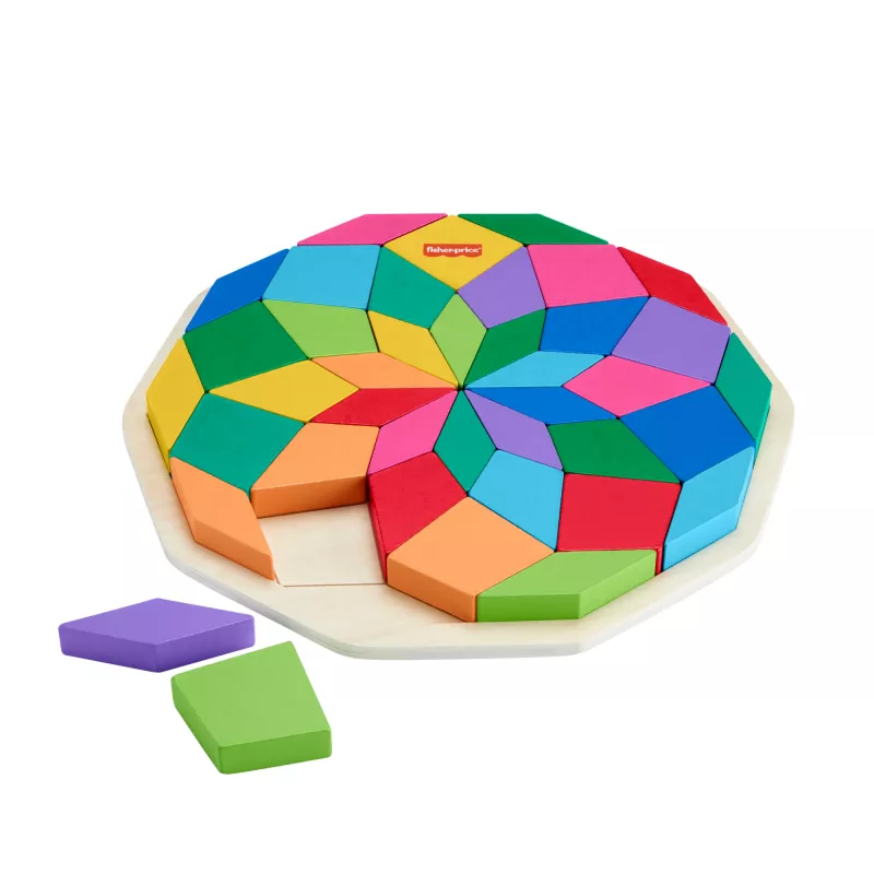 Fisher-Price Drewniana Geometryczna Układanka Mandala dla Maluchów i Dzieci, 40 Drewnianych Elementów