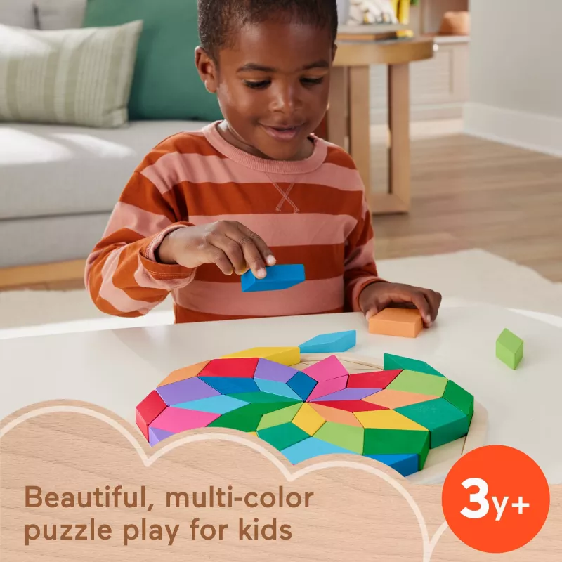 Fisher-Price Drewniana Geometryczna Układanka Mandala dla Maluchów i Dzieci, 40 Drewnianych Elementów